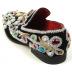 Fiesso Black / Silver Genuine Suede Embroidered Rhinestones Ornamented Slip On Shoes FI7411.